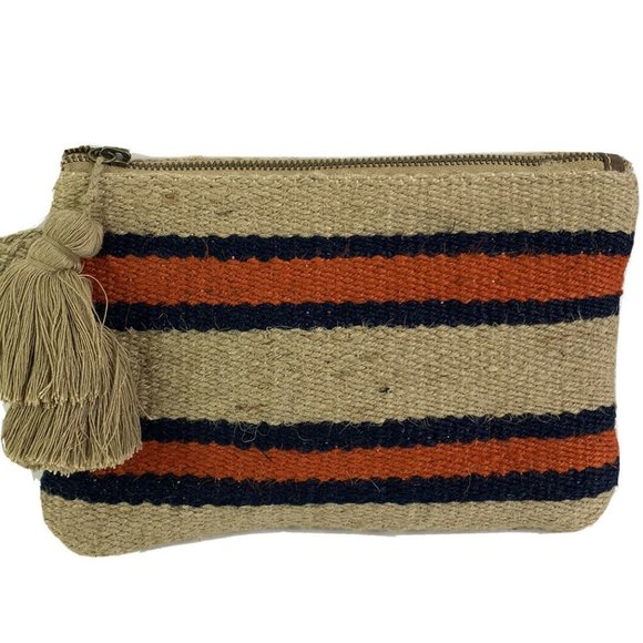 J. Jill Handbags - J Jill Jute Wristlet Clutch Striped Bag Tassel